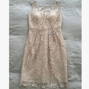 Jenny Yoo Sandstone Metallic Lace Harlow Dress